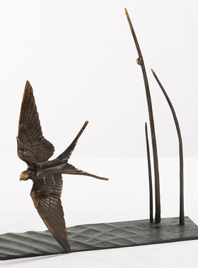 现代简约铜金属创l意飞燕摆件新中式样板间售楼处客厅酒柜装饰工