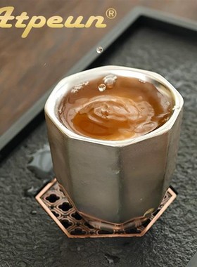 Atpeun鎏银品n茗杯银轻奢手工瓷包银泡茶杯家用功夫茶具八方杯
