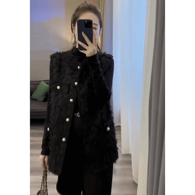 Autumn new style sleeveless vest, loose and slim, with vest, tassels, small fragrant style, mid-length vest, women's top, trendy