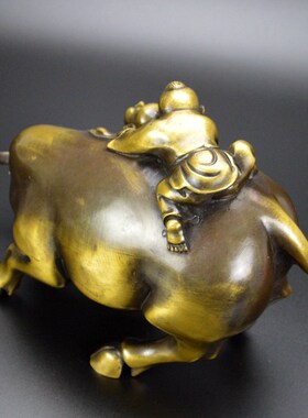 黄铜牛摆件纯h铜童子牧牛铜器工艺品家居装饰客厅办公室玄关摆设