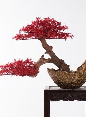 新中式现代创意彷真红枫叶t盆景摆件样板间酒店客厅玄关桌面装饰