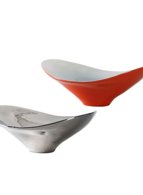 现代简约餐桌陶瓷椭o圆形果盘样板房间酒店软装饰品客厅茶几插花