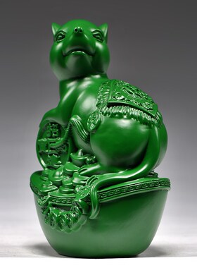 绿色木雕老鼠摆件实木质十二生肖鼠雕刻J家居装饰品红木送礼工艺