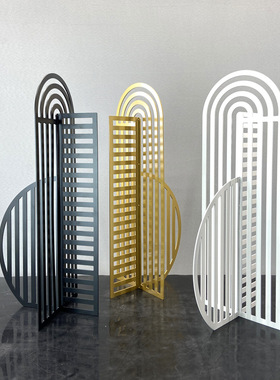 简约现代轻奢几何k圆环屏风摆件样板间售楼处客厅玄关室内软装饰