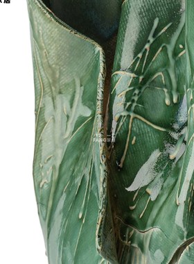 Yiyi Wabi-Sabi风格手工陶瓷B褶皱几何艺术花容器桌面装饰样板间