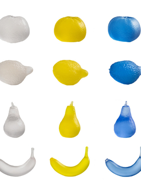 简约现代样板间黄色蓝色白色水琉璃香蕉J梨橘子柠檬水果装饰品摆