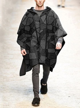 2024Men's cloak, shawl, pullover, cloak, woolen coat, trendy