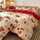 New wedding four-piece set big red cotton printed set bed sheet hat wedding dowry bedding