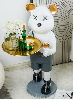 迎宾落地摆件客j厅大型号轻奢电视柜旁边沙发熊托盘家居装饰品