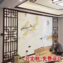 New products New Chinese style TV Background wall hollowed-out wood carved flower Xuan Guan Screen Partition flower lattice PVC antique decoration pass