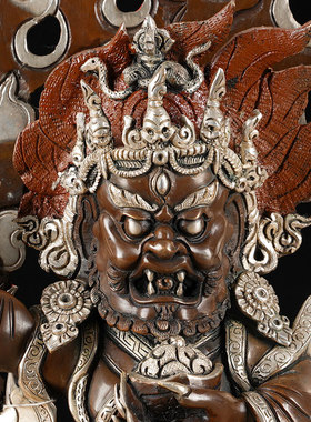 二臂玛哈嘎拉铜像尼泊尔手工铜镀银D10寸家居摆件装饰佛堂铜像摆