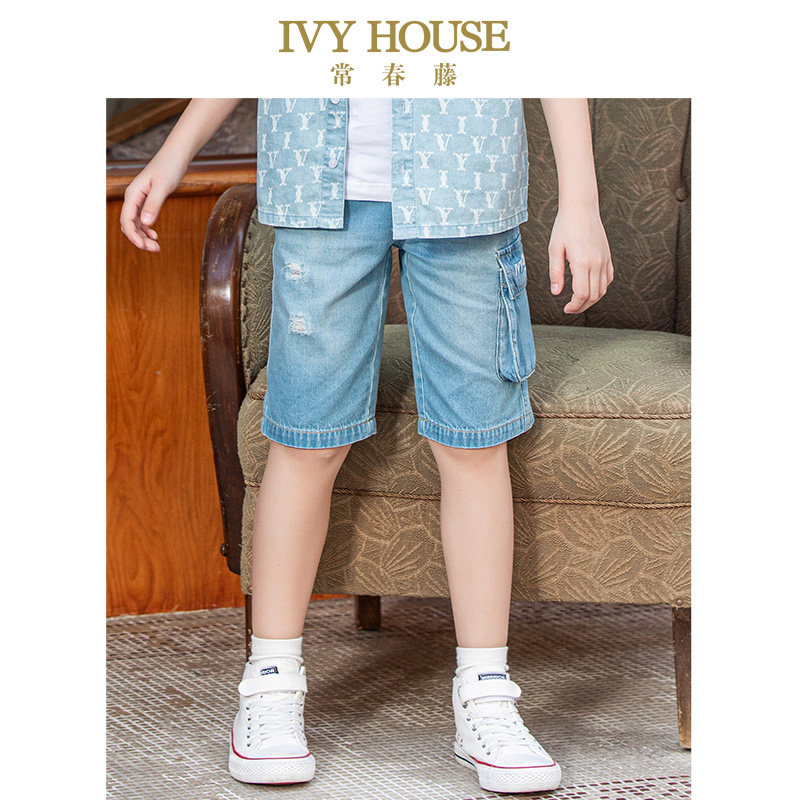 IVY HOUSE儿童装男女童装裤子夏季款破洞牛仔短裤五分裤棉