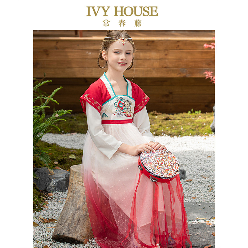 IVY HOUSE常春藤女童汉服连衣裙 传统国风敦煌风仙纱齐胸襦裙中式 - 图2