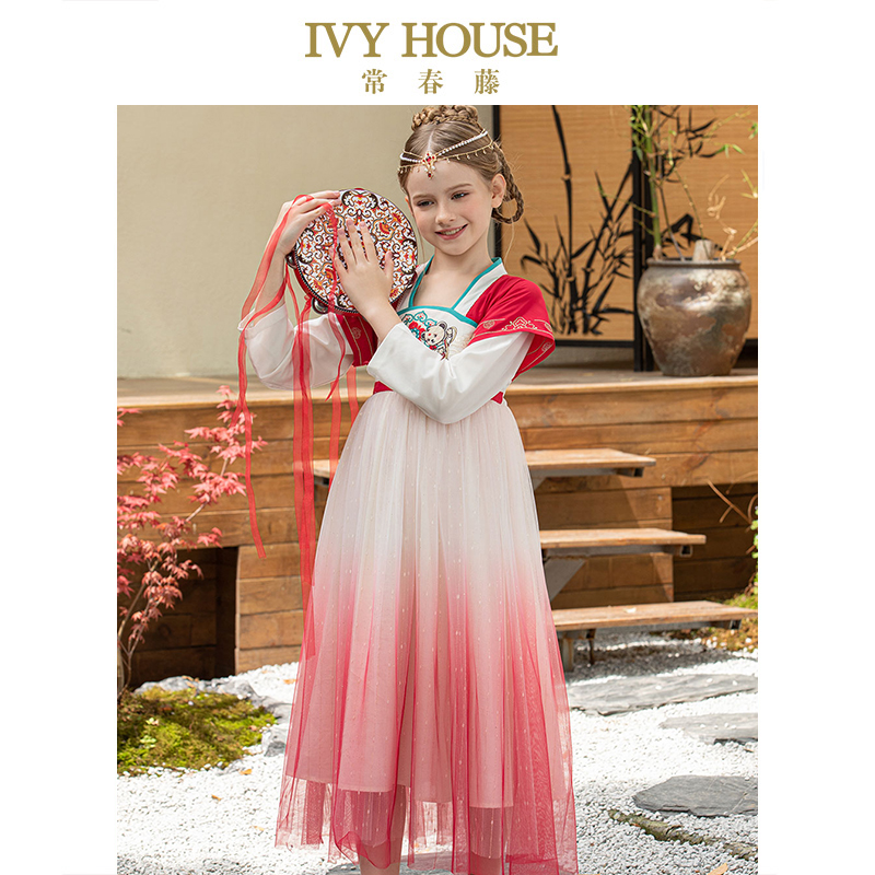 IVY HOUSE常春藤女童汉服连衣裙 传统国风敦煌风仙纱齐胸襦裙中式 - 图1