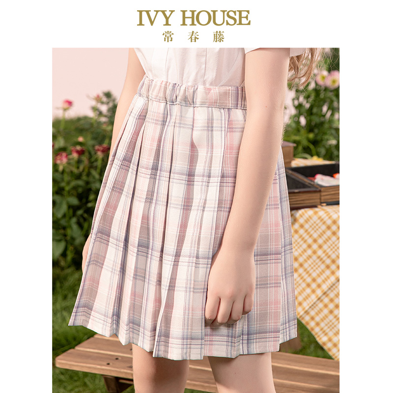 IVY HOUSE常春藤女童短裙秋冬百褶半身裙学院风格子jk制服儿童