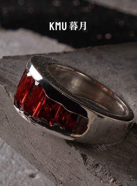 925银红宝石小众设计感戒指新品