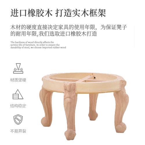 美式复古圆凳实木软包换鞋凳客厅茶几凳沙发板凳欧式小矮凳子家用 - 图1