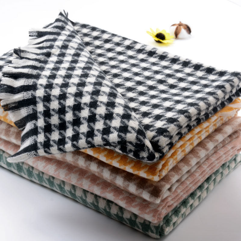 新款时尚拉毛千鸟格子仿羊绒围巾女简约学院风秋冬季保暖披肩两用,淘宝优惠券,粉丝福利购,淘宝优惠卷