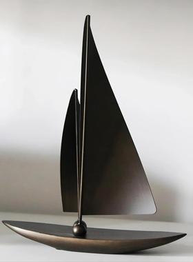 覆古风轻奢一帆风顺帆船摆件客厅玄关电视柜样板房软装饰品摆设