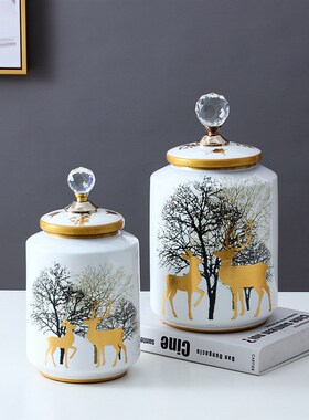 北欧家居陶瓷罐子储n物罐客厅电视柜玄关摆件软装装饰品陶瓷工艺