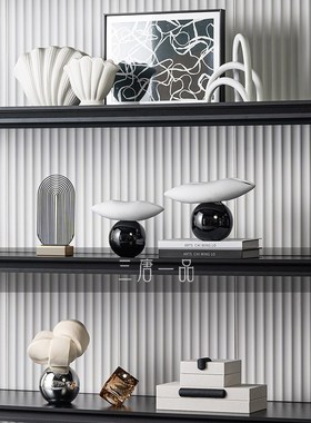 意式极简客厅电视背景墙酒柜v书柜开放H格摆件别墅酒店高级感软装