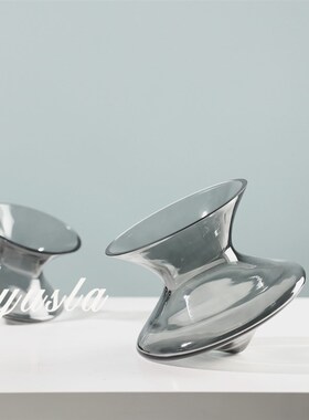 现代北欧轻奢蓝灰色陀螺玻璃摆设样板间书房家具展厅W软装饰品摆