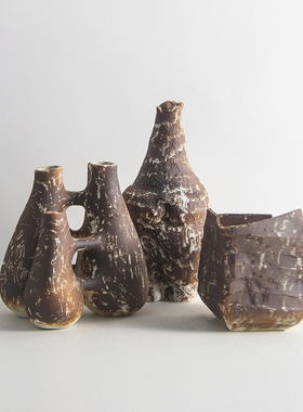 复古做旧铁锈色陶瓷n插花器花瓶摆件现代样板间民宿酒店大熊装饰