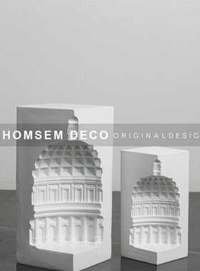 现代轻奢样板房间书房办公室创A意地标建筑物软装饰品桌面书挡摆