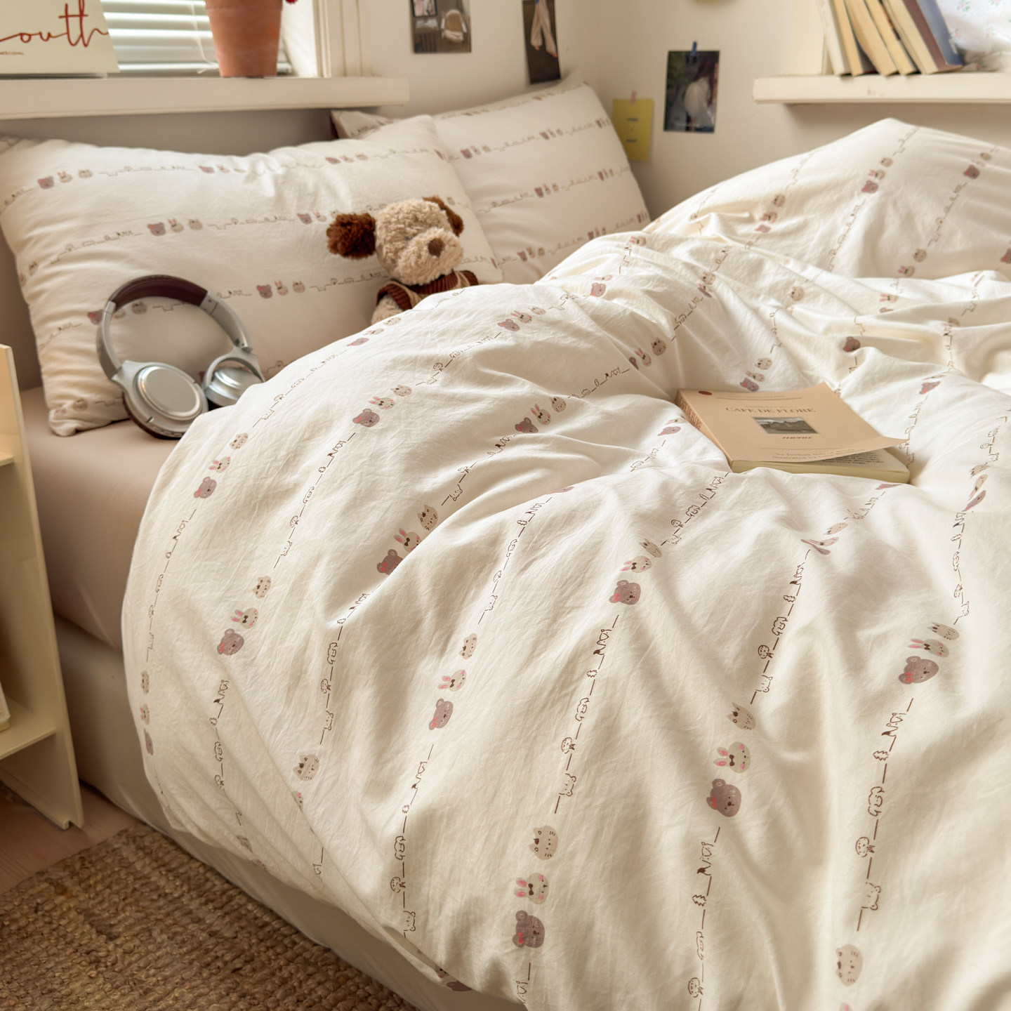 床上四件套纯棉全棉被套床单被罩床笠新款加厚简约学生宿舍三件套