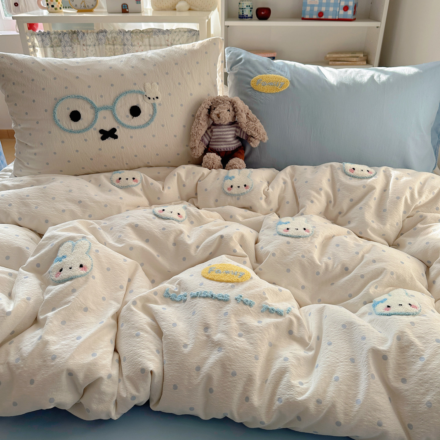 ins毛巾绣四件套床上用全棉被套床单纯棉被罩床笠学生宿舍三件套4