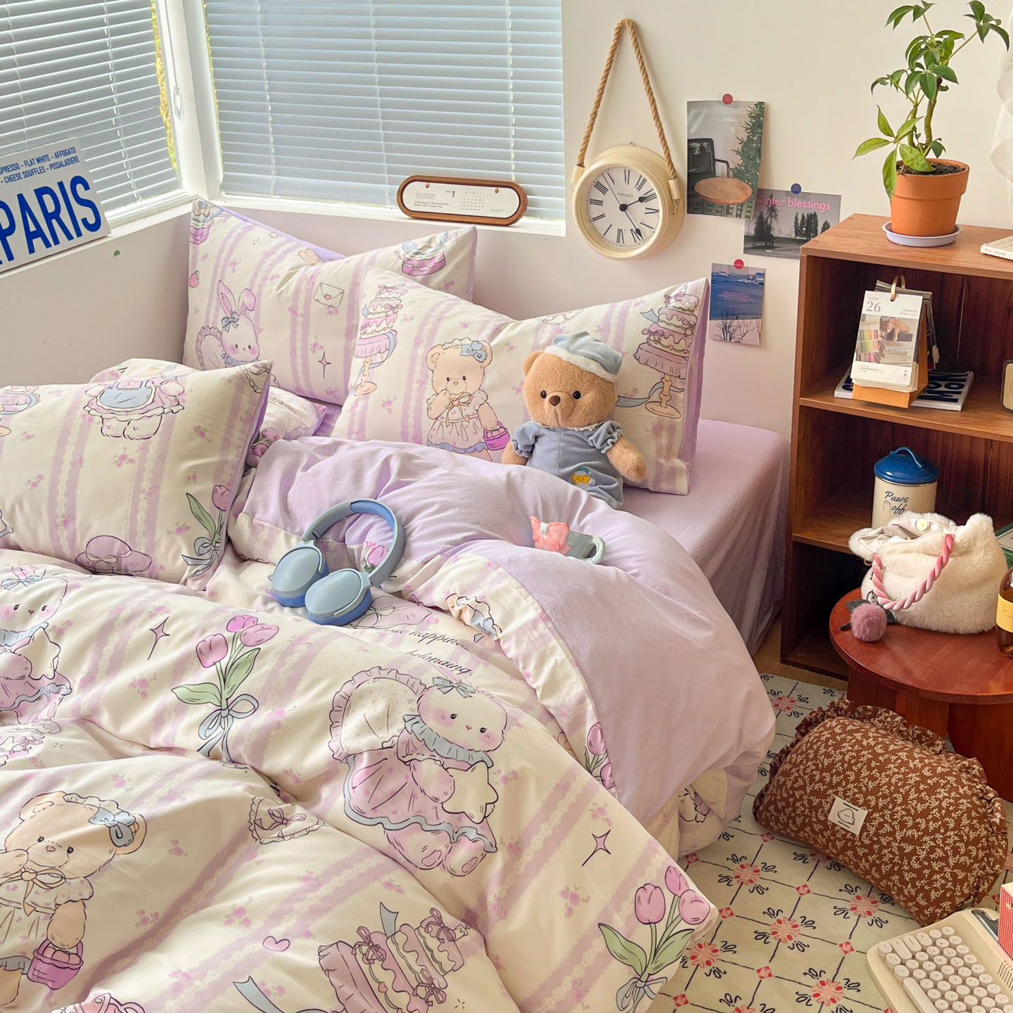 A类加厚四件套全棉卡通被套床单新款纯棉学生宿舍三件套被罩床笠4