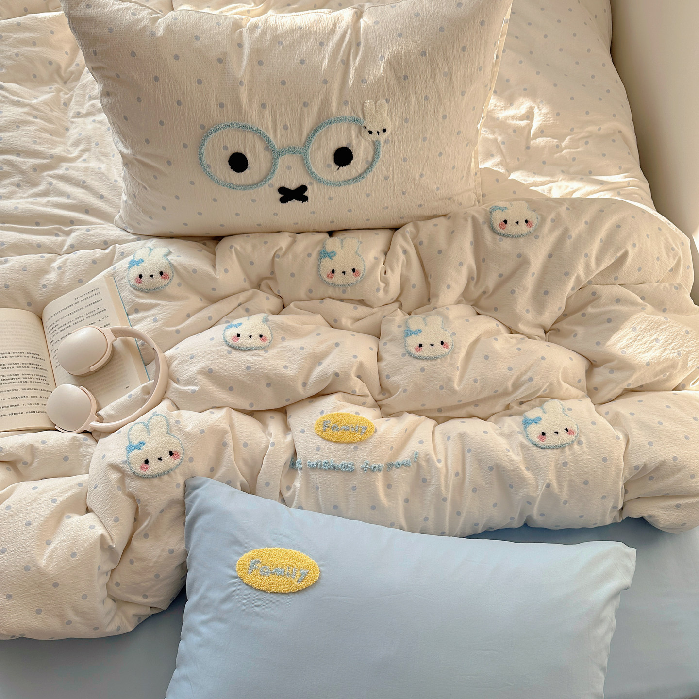 ins毛巾绣四件套床上用全棉被套床单纯棉被罩床笠学生宿舍三件套4