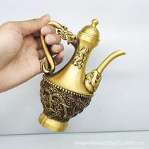 Brass reliefs with high foot Longfeng wine jug imitation ancient wine jug kettle dragon to put the jug at the mercy of the ancient play collection