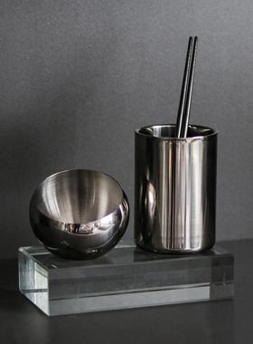 爆款不锈钢筷子筒置物架小果盘组合摆件样板房厨房咖啡厅储物杯装