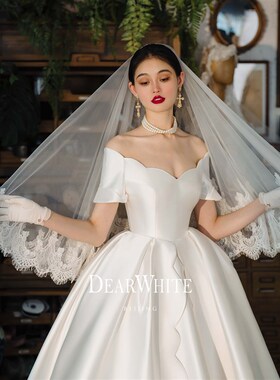 新品亲爱的e白头纱《小云竹》蕾丝头纱复古法式新娘主婚纱婚礼重