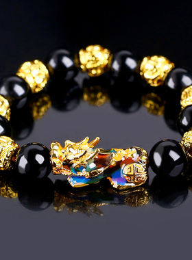 极速黑曜石感温变色貔貅越南沙金手链男I大气手串女日韩生日礼物