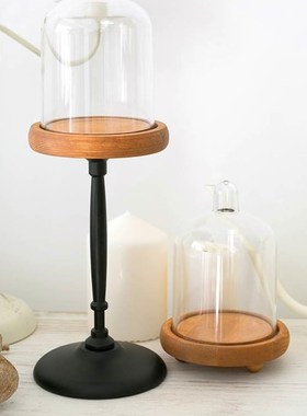 极速l微b景永生花木头品底座摆件 透明防林尘观罩装饰 森系甜品台