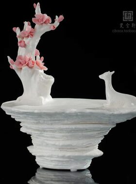 白瓷玄关书房写意陶瓷家居梅花鹿创意礼品摆件中式酒店工艺办公