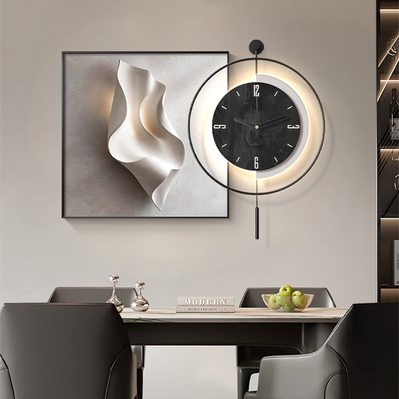 轻奢高级感挂钟餐厅装饰画浮雕z立体感带钟表挂墙客厅挂画餐桌时 - 图0