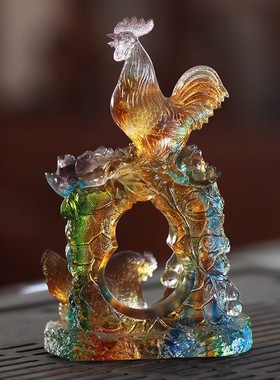 琉璃吉祥幸福生肖鸡摆件居家客厅酒柜装饰乔O迁结婚祝福工艺品送