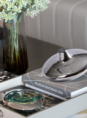 Rzone 现g代轻奢电镀银色玻璃陀螺茶几桌面托盘内搭配摆件软装饰