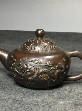 纯铜龙凤壶仿古铜器双龙壶酒壶茶水壶家居酒店茶道装饰Y工艺品摆