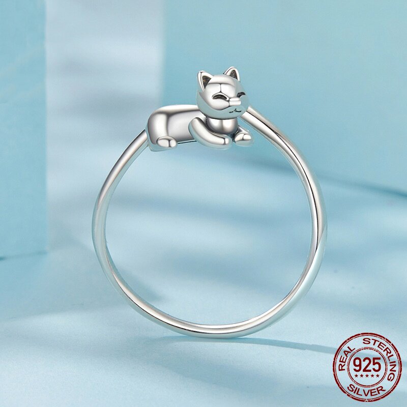 Lazy cat open ring s925 sterling silver versatile adjustable animal ring jewelry accessories for women