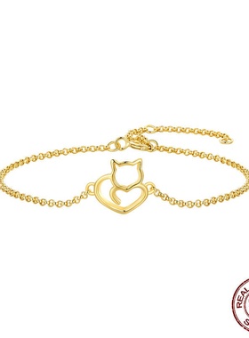 呆萌猫咪时尚纯银手链