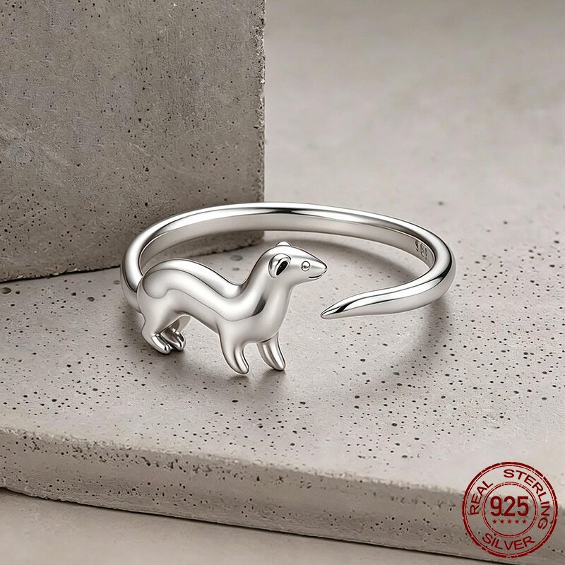 Original s925 sterling silver snow leopard open ring cute soft animal all-over silver ring