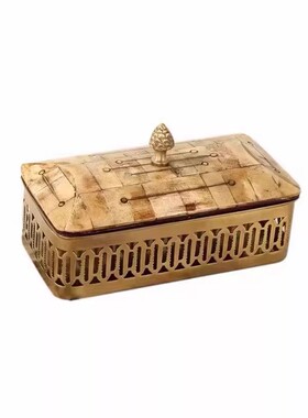 中古老钱风样板间梳妆台黄铜手摇铃饰品盒软装摆件桌面饰品装饰品