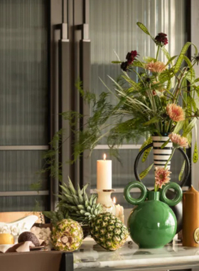 现代中古风样板间餐桌大理石烛台蜡烛水果花器花艺摆件桌面装饰品