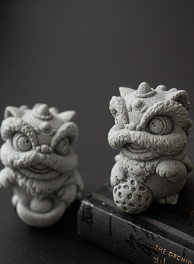 国风醒狮石狮子摆件吉祥物装饰品