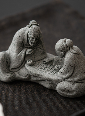 禅意对弈老者花卉盆景鱼缸造景