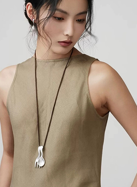 哑光勺子叉子吊坠项链女